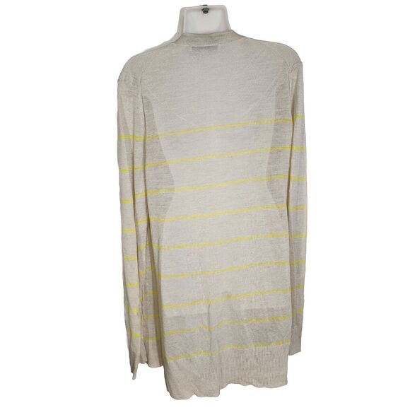 Ann Taylor Loft Sweater Lg Open Front Knit Cardigan Beige Yellow Striped Pockets - Picture 2 of 9